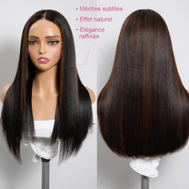 Highlight Glueless Perruque Longue Lisse Mèches Brunes Qualité Vietnamienne 300% Densité  Anti-Emmêlement