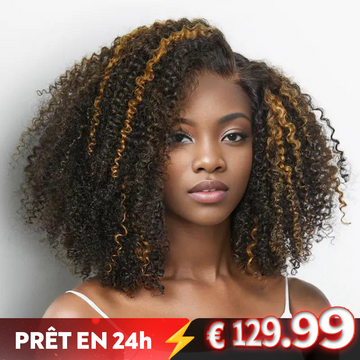 𝐏𝐫𝐞̂𝐭 𝐞𝐧 𝟐𝟒𝐡⚡9x6 Glueless Marron Highlight Bob Perruque Sans Colle Kinky Curly