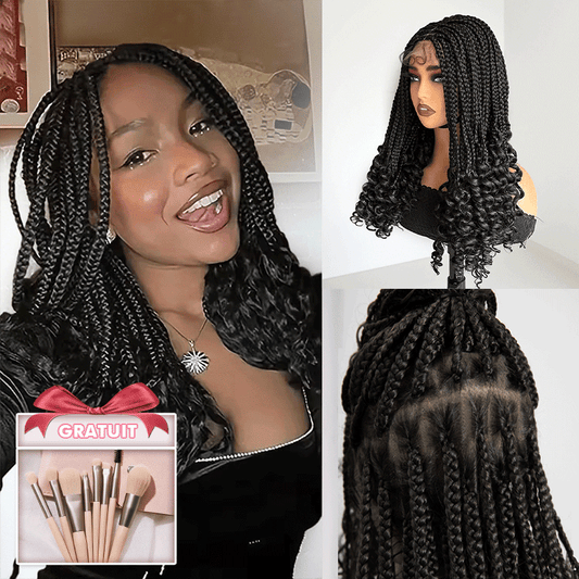 Perruque Tressée Afro En Dentelle Complète Tresses Boîte À Extrémités Bouclées Avec Cheveux Bébé Synthétique 300% Densité
