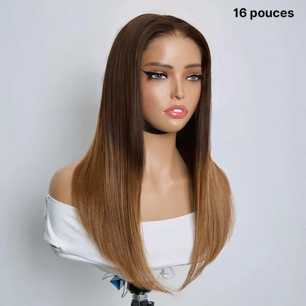 Bob Lisse Soyeux Ombré 4/27 Densité 250% 4x4 Glueless Perruque Volume de la Racine aux Pointes