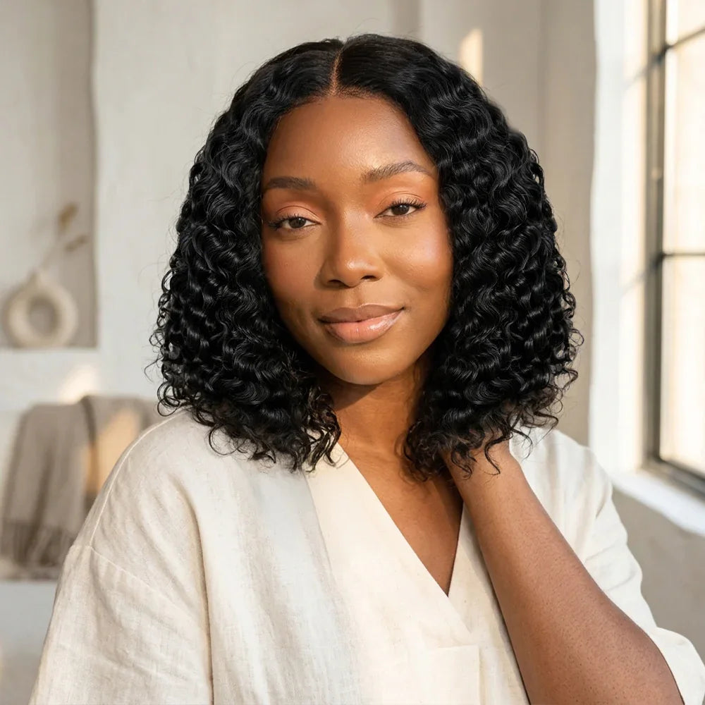 4x4 Volume de la Racine aux Pointes Bob Marron Deep Wave 300% Look Sans Effort Perruque