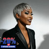 Coupe Pixie Bob Lisse Gris Argenté Élégance Parisienne 100% Cheveux Humains Sans Colle