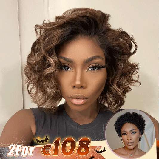 2 𝑭𝑶𝑹 €108🔥Perruque 10" Ombre Bouclé +Pixie Lisse/Pixie Laine Bouclée/Pixie Ondulation De L'eau