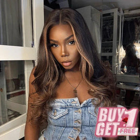 𝑩𝒖𝒚 1 𝑮𝒆𝒕 1 𝑭𝒓𝒆𝒆💥 13x4 Glueless Luxe Couche Coupe Highlight Perruque Sans Colle Ondulé Cheveux Humains Wear Go 250% Densité