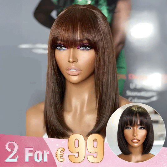 2 𝑭𝑶𝑹 €99🔥 Glueless Pour Débutants Supérieure Sans Effort Perruque À Franges 8" 200% Densité