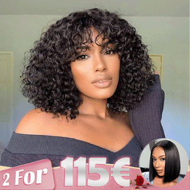 2 𝑭𝑶𝑹 €115🔥Glueless Bob Perruque Bouclée avec Frange Noir+ #4/27 /2×6 Dentelle Lisse/Ombre Brune Lisse/Boucles Rebondies/ Noir No Lace Avec Frange