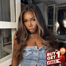 𝑩𝒖𝒚 1 𝑮𝒆𝒕 1 𝑭𝒓𝒆𝒆💥 13x4 Glueless Luxe Couche Coupe Highlight Perruque Sans Colle Ondulé Cheveux Humains Wear Go 250% Densité