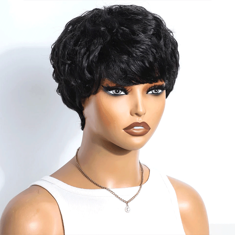 Patron Mature Coupe Pixie Avec Ondulation De L'eau Glueless Bob Perruque