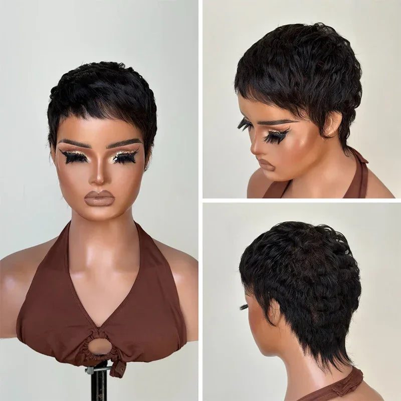 Perruque Full Lace Pixie 100% Cheveux Humains Frange Effilée Naturelle