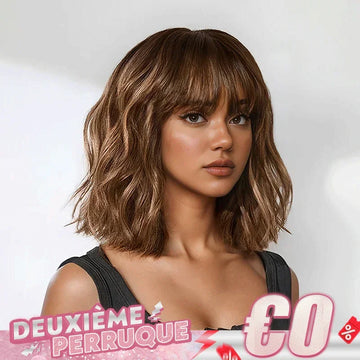 Brown Colored Bob wig with bangs Smooth 200% density