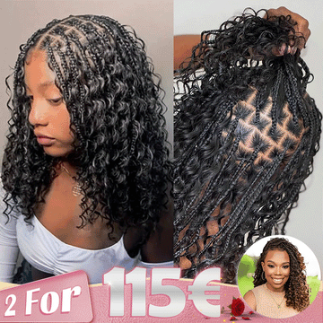 2 𝑭𝑶𝑹 €115🔥 Deux Styles À La Fois Perruque Tressée Bohème En Dentelle Intégrale Synthétique 300% Densité