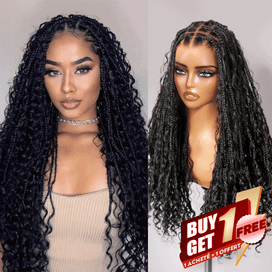 𝑩𝒖𝒚 1 𝑮𝒆𝒕 1 𝑭𝒓𝒆𝒆💥36 Pouces Perruque Tressée Bohème En Dentelle Complète Avec Cheveux De Bébé Synthétiques De Qualité Supérieure