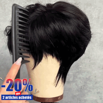 Volume de la Racine aux Pointes Pixie Short Cut Dégradé Noir Naturel Sans Colle