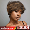 𝐏𝐫𝐞̂𝐭 𝐞𝐧 𝟒𝟖𝐡⚡Une Beauté Sans Effort Glueless Couleur #4-27 Mèches Brunes Highlight Pixie Court Lisse Perruque Sans Colle