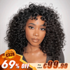 Glueless Bob Perruque Sans Colle Avec Frange Water Curly Texturé Cheveux Humains