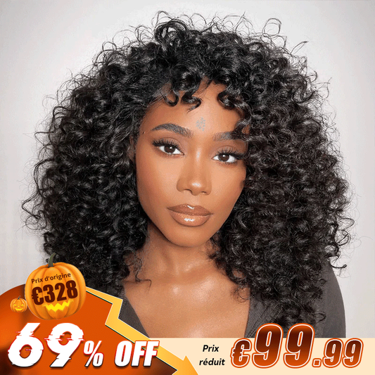 Glueless Bob Perruque Sans Colle Avec Frange Water Curly Texturé Cheveux Humains