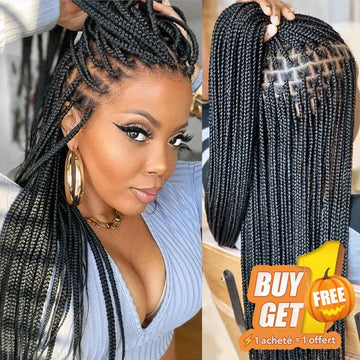 𝑩𝒖𝒚 1 𝑮𝒆𝒕 1 𝑭𝒓𝒆𝒆💥Perruque À Tresses En Boîte En Dentelle Intégrale Cheveux Synthétiques Qualité Supérieure 300% Densité