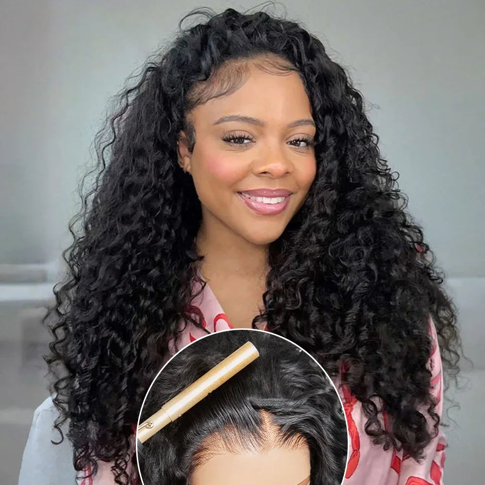 🔥4 In 1 Half Wig Water Wave Demi-Perruque À Cordon Serrage Flexi-Fit