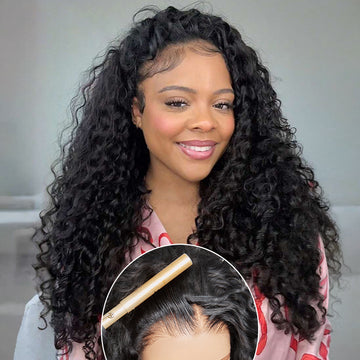 🔥4 In 1 Half Wig Water Wave Demi-Perruque À Cordon Serrage Flexi-Fit