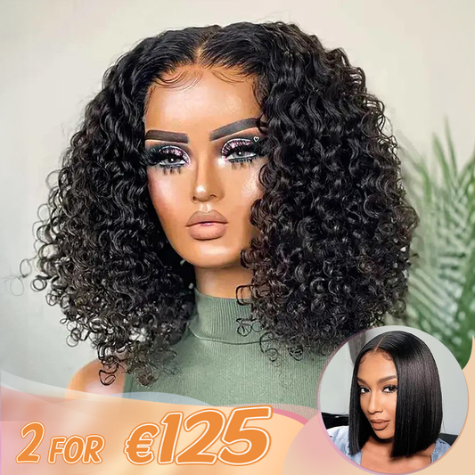 2 𝑭𝑶𝑹 €125.88🔥10"Glueless Bob 4×4 Bouclés+8"Coupe Émoussée Soyeux Lisse 2x6 Dentelle Perruque