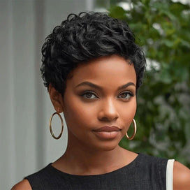 Élégance Style Boss Coupe Pixie Bob Water Wave Glueless Facile à Coiffer