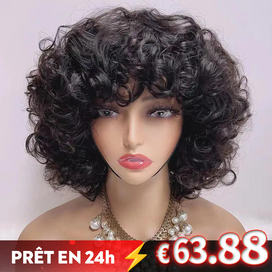 𝐏𝐫𝐞̂𝐭 𝐞𝐧 𝟐𝟒𝐡⚡Glueless 3 Couleur Stylisé Boucles Rebondies 99j/Highligh Marron Bob Perruque Sans Colle
