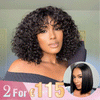 Bob Curly Wig with Bangs Black #4/27 Color 200% Density