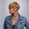 Perruque Courte Honey Blonde 100% Cheveux Humains Confection Machine Style Pixie