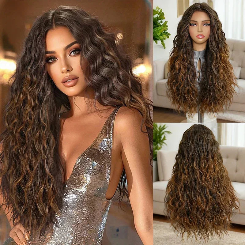 Essentiels De Fête Glueless Couleur Mèches Blonde 4x4 Perruque Sans Colle Bouclé 250% Densité