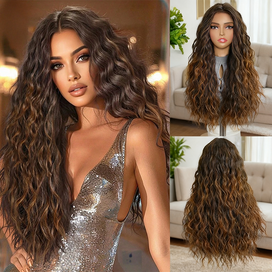 Essentiels De Fête Glueless Couleur Mèches Blonde 4x4 Perruque Sans Colle Bouclé 250% Densité