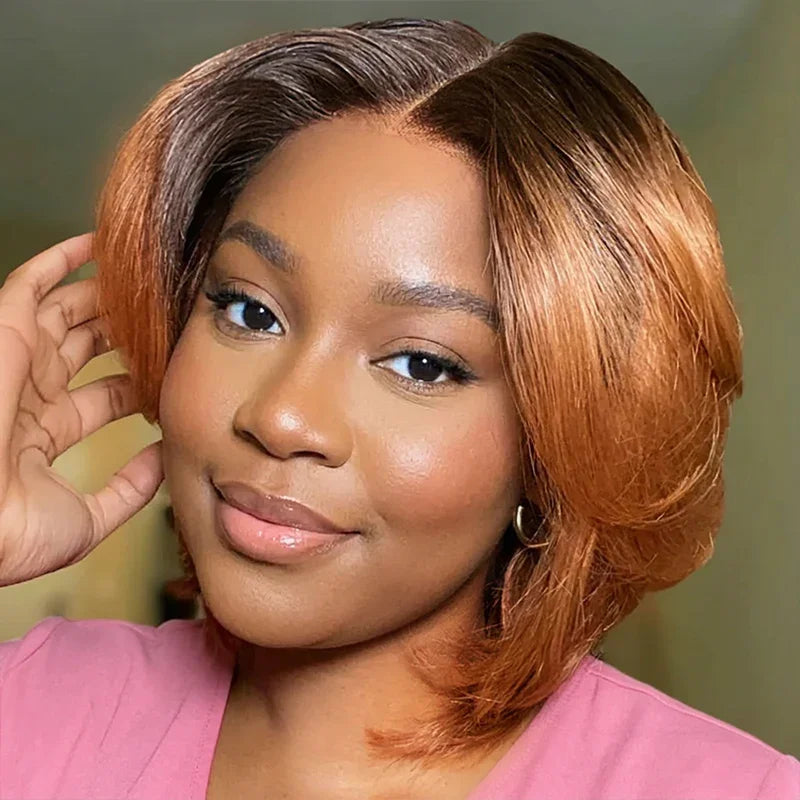 Élégance Style Boss Wig Pixie Court Ombré Ginger 9x6 Max Lace Pré-découpée & Glueless Perruque