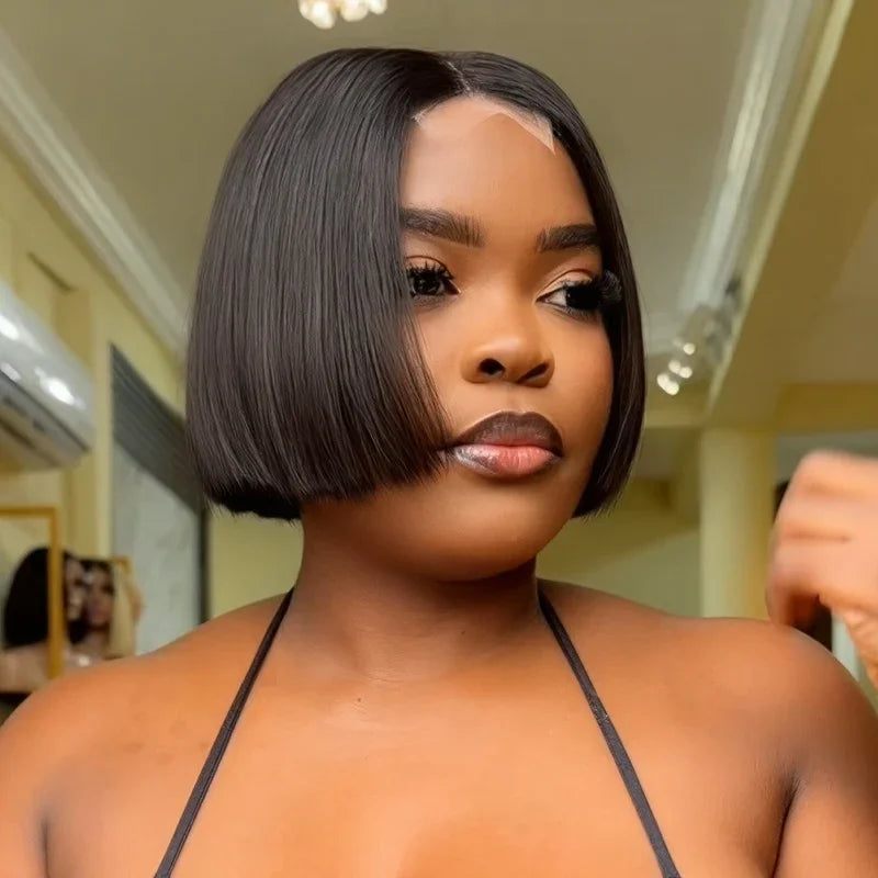 Bob 6 Pouces Ultra-Court Lisse Style Boss Coupe Légère Affinante Glueless Prête à Poser