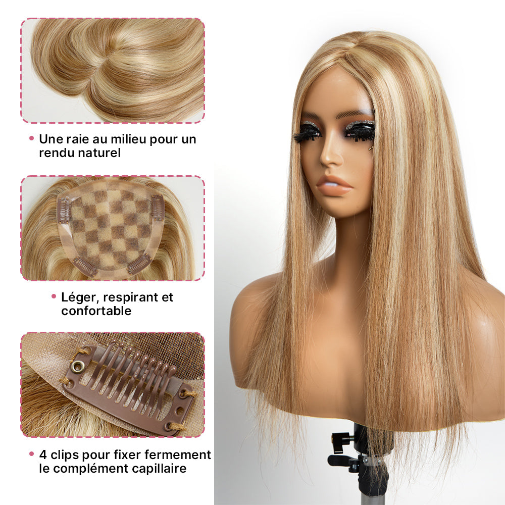 Postiche Top Piece Balayage 8/613 - Dentelle 5x5 - Coupe Dégradée Fluide Hair Topper (Non Perruque)