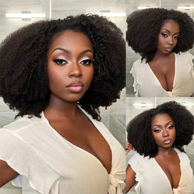 Populaire Glueless Nœuds Pré-blanchis Kinky Curly 4x4 13x4 Perruque Sans Colle 250% Densité