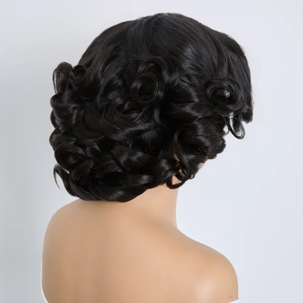 Perruque Short Bob Wavy Noir Naturel 5x5 Dentelle HD 8