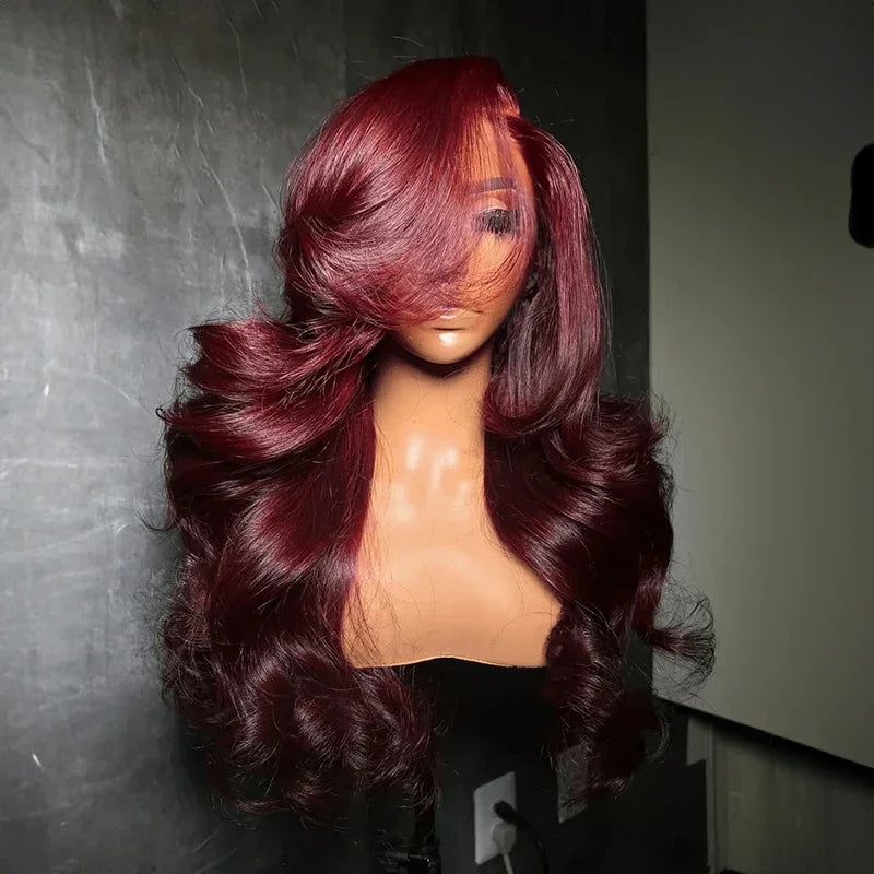 Glueless Pré-épilées Couleur Bordeaux 13x4 Perruque Sans Colle Body Wave Casquette Ajustable