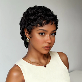 𝐏𝐫𝐞̂𝐭 𝐞𝐧 𝟐𝟒𝐡⚡Maturité Bob Coupe Pixie Avec Ondulation De L'eau  Perruque Sans Colle