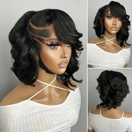 Perruque Lace Frontal 13x6 Carré Asymétrique Dégradé Côté Rasé Highlight Noir San Colle