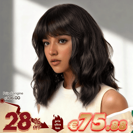 Naturelle & Intemporel Glueless Bob Perruque Sans Colle Ondulé Avec Frange Cheveux Humains