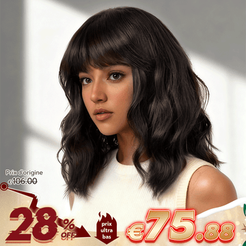 Naturelle & Intemporel Glueless Bob Perruque Sans Colle Ondulé Avec Frange Cheveux Humains