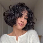 Élégant Glueless 4x4 Noir Naturel Bob Ondulé Avec Frange Fine 100% Cheveux Humains