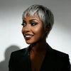 Boss Mature Tendance Glueless Gris argenté Pixie Bob Lisse Perruque Sans Colle Cheveux Humains