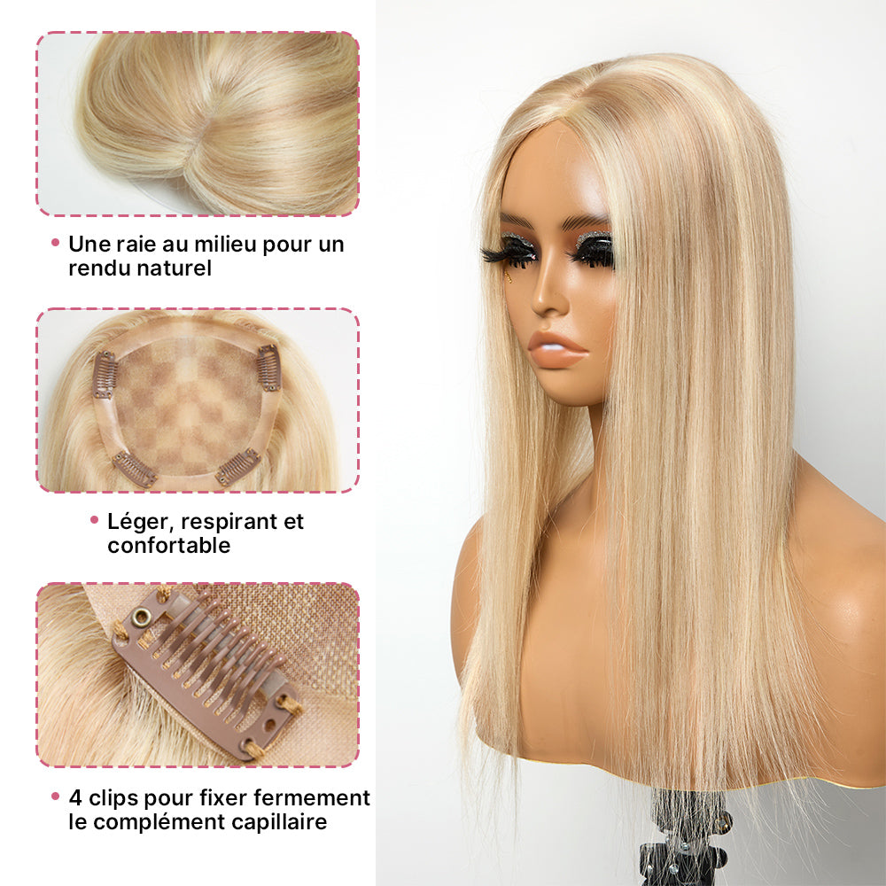 Postiche Top Piece Balayage 18/613 Complément capillaire Dentelle 5x5 Coupe Dégradée Fluide (Non Perruque)