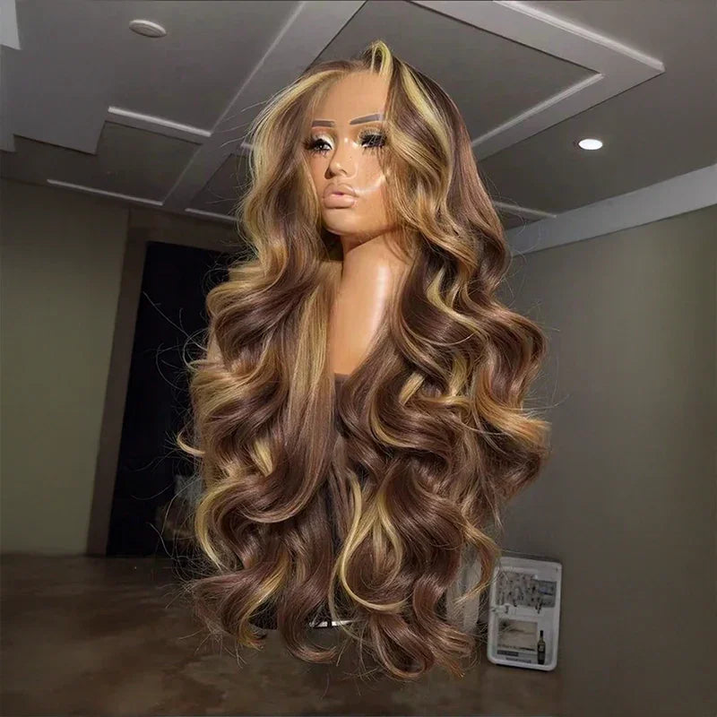 Luxueux Glueless Sans Noeud Couleur Highlight 13x4 Perruque Sans Colle Body Wave