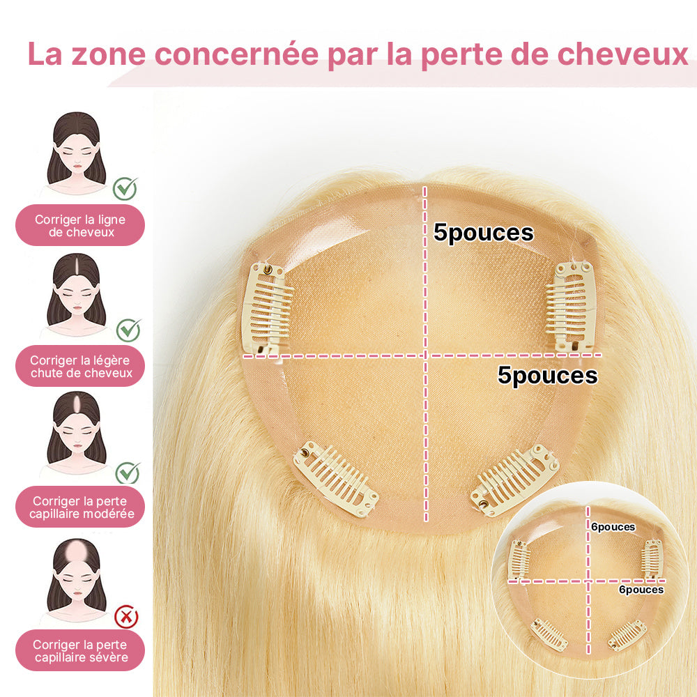Hair topper 613 Blond Dentelle 5x5 6x6 Postiche Top Piece Marron 5 Clips Intégrés (Ceci n'est pas une perruque)