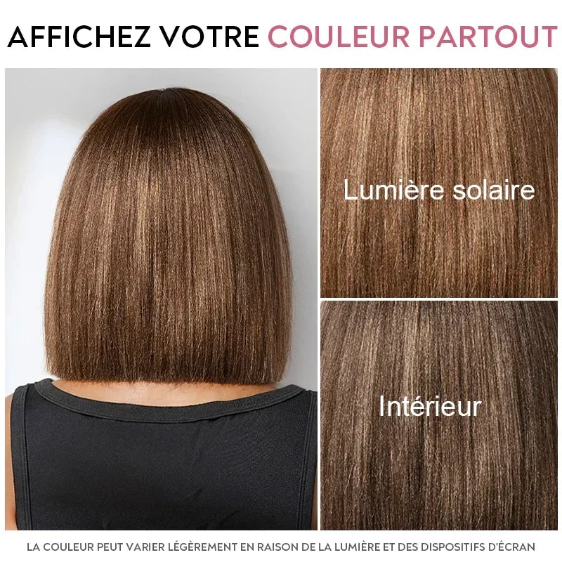 Brown Colored Bob wig with bangs Smooth 200% density