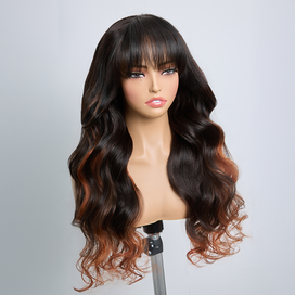 Glueless Sans Nœuds Couleur Highlight 4x4 Perruque Sans Colle Body Wave Avec Frange 250% Densité