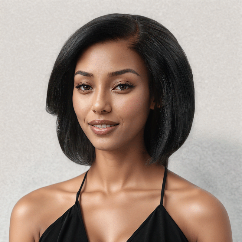 Coupe Layered Pré-tout 13x4 Glueless Couche Couleur Naturelle Bob Perruque Sans Colle Ondulé