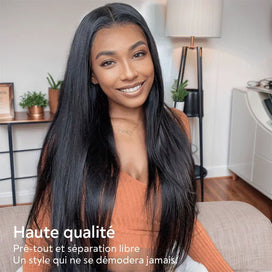 𝟐ᵉ 𝐩𝐞𝐫𝐫𝐮𝐪𝐮𝐞 𝐚̀ 𝟎€🔥Épais Glueless Nœuds Blanchis Wear Go Lisse 13x4 Perruque Sans Colle