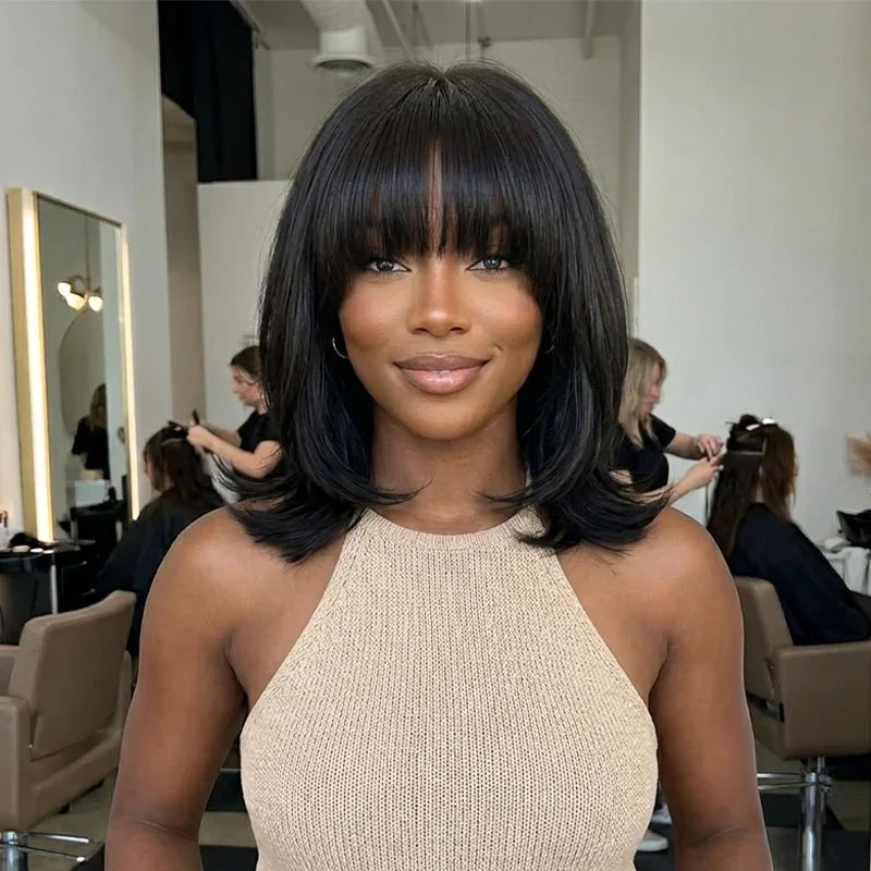 Perruque avec Frange Arrondie Lace Part 3x1 Cheveux Naturels Pose Sans Colle